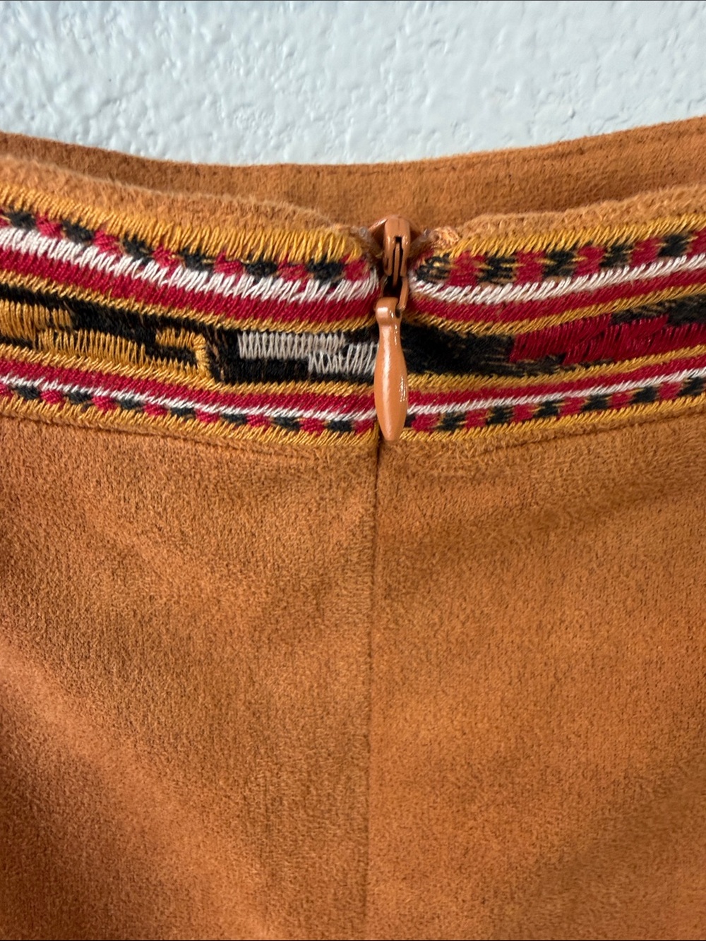 Savanna Jane Rust Suede Fringe Mini Skirt with Embroidered Trim - Picture 6 of 7